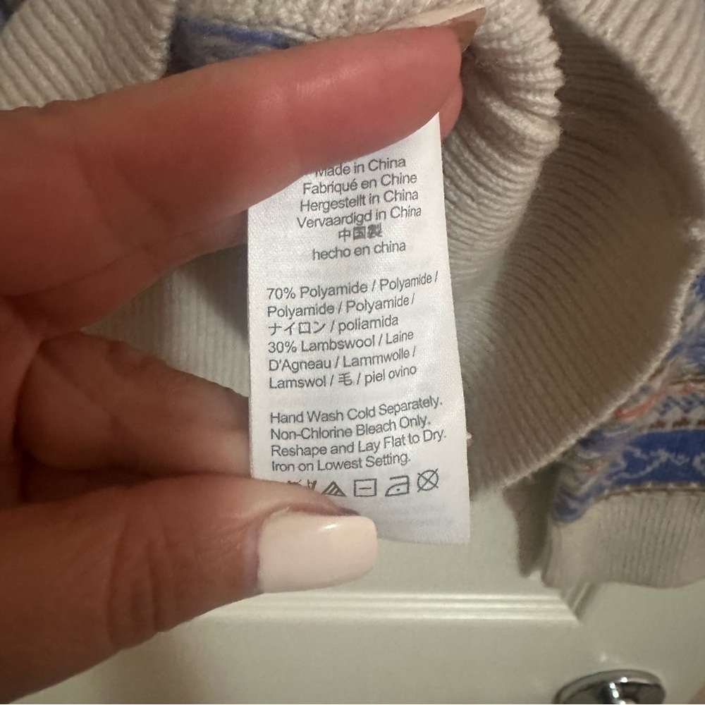 Women’s J.Crew Fair Isle Lambswool Blend Print Beige Collared Preppy Sweater‎ L. - Picture 6 of 8